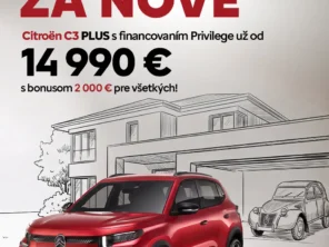 Citroën C3 PLUS v červenej farbe pred rodinným domom – akcia Staré za nové, cena od 14 990 €